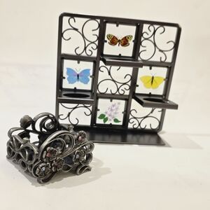 Decorative Black Metal Wall Shelf with Butterfly Accents